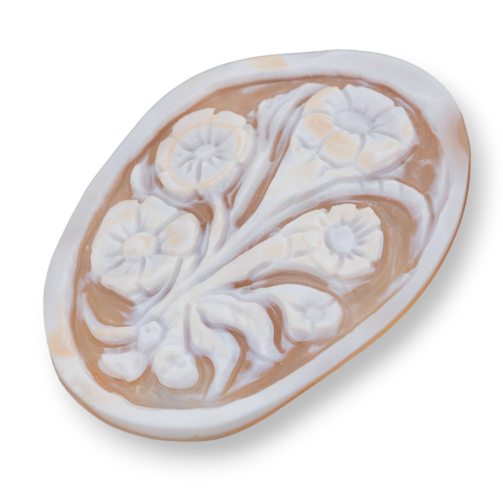 Χειροποίητο χαραγμένο Cameo Made in Italy από Sardonyx Shell Flowers Oval 42x55mm 1pc Mod5