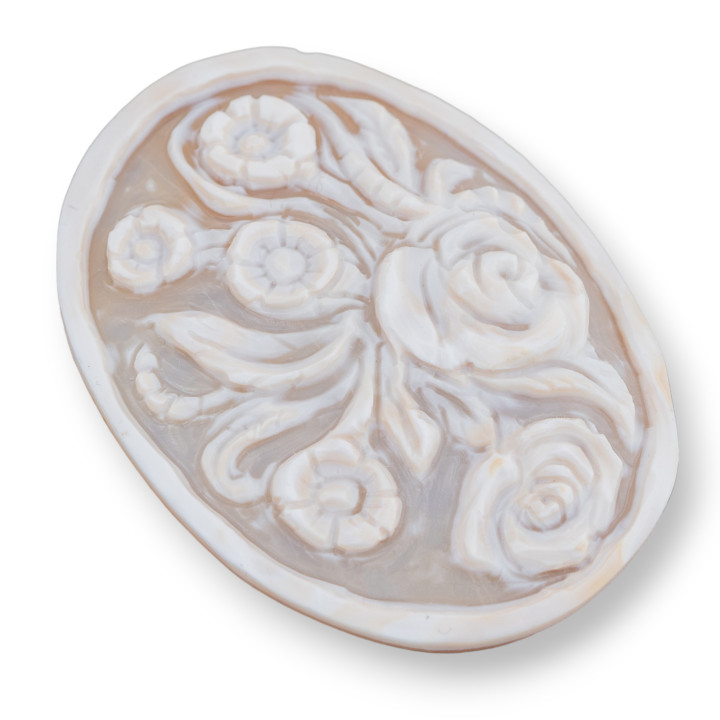 Camafeo Grabado A Mano Hecho En Italia De Flores De Concha Sardónica Ovalado 46x60mm 1pc Mod3