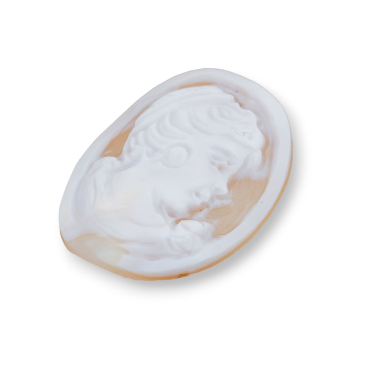 Cammeo Inciso A Mano Made In Italy Di Conchiglia Sardonica Viso Da Donna Ovale 26x35mm 1pz Mod2