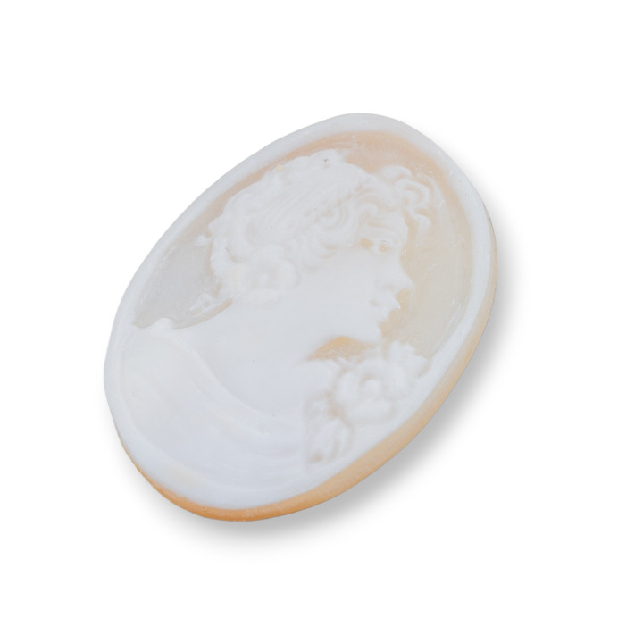 Handgravierte Kamee, hergestellt in Italien, aus sardonischer Muschel, Frauengesicht, oval, 26 x 35 mm, 1 Stück, Mod3