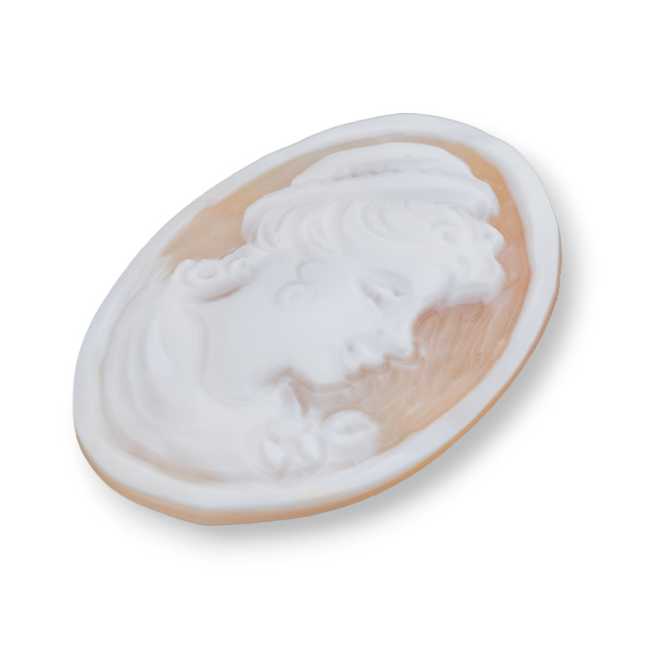 Cammeo Inciso A Mano Made In Italy Di Conchiglia Sardonica Viso Da Donna Ovale 30x40mm 1pz Mod2