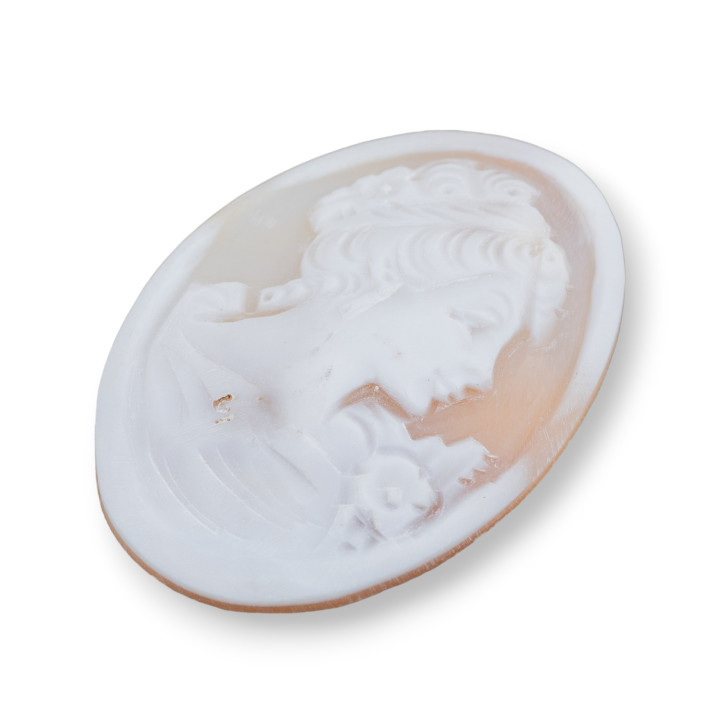Handgravierte Kamee, hergestellt in Italien, aus sardonischer Muschel, Frauengesicht, oval, 30 x 40 mm, 1 Stück, Mod3