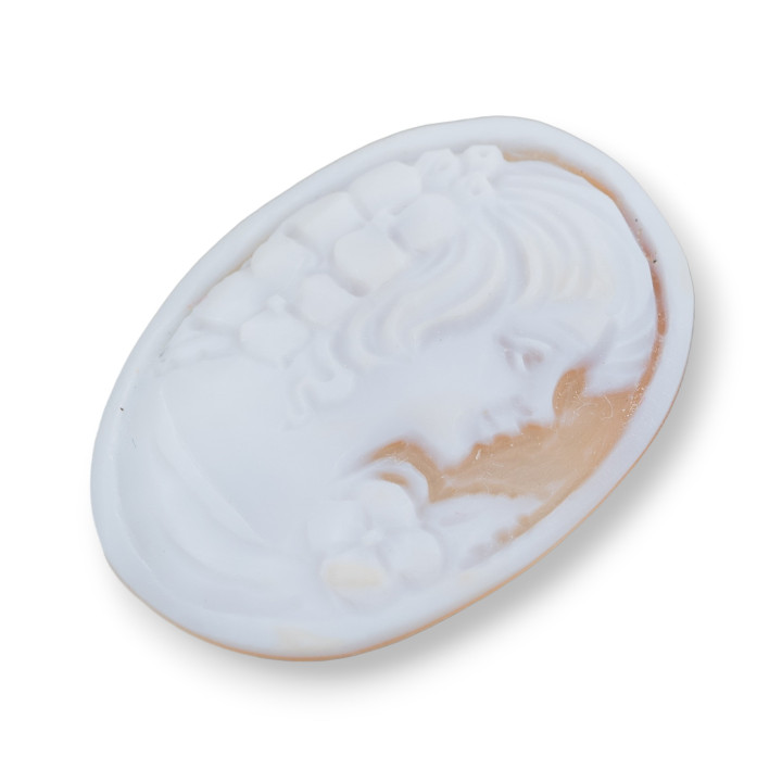 Camafeo Grabado A Mano Hecho En Italia De Concha Sardónica Cara De Mujer Ovalada 30x40mm 1pc Mod4