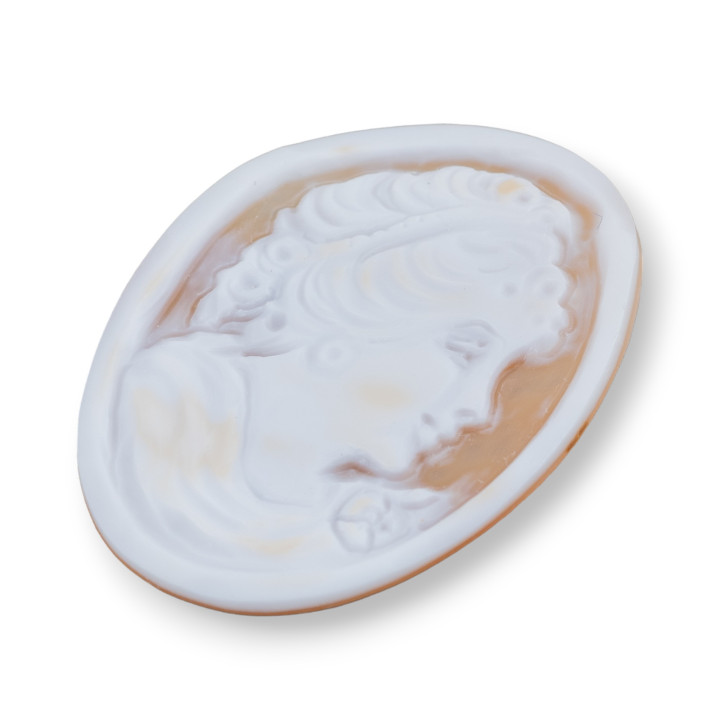 Camafeo Grabado A Mano Made In Italy De Cara De Mujer Concha Sardónica Ovalada 35x45mm 1pc Mod2