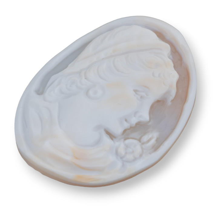 Camafeo Made In Italy Grabado A Mano De Concha Sardónica Cara De Mujer Ovalada 40x50mm 1ud MOD1