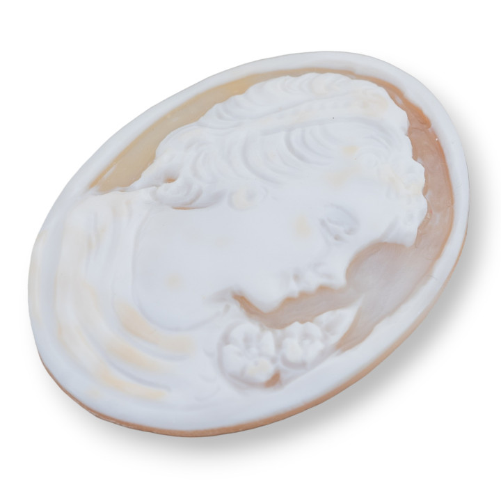 Χειροποίητο χαραγμένο Cameo Made in Italy από Sardonic Shell Oval Γυναικείο Πρόσωπο 42x55mm 1τμχ MOD1