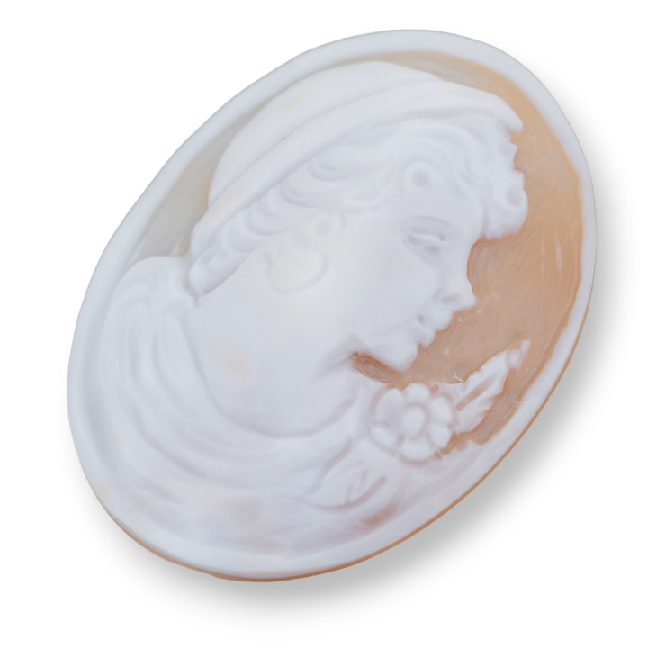 Camafeo Grabado A Mano Made In Italy De Cara De Mujer Concha Sardónica Ovalada 42x55mm 1pc Mod2