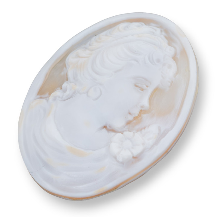 Hand Engraved Cameo Made in Italy of Sardonic Shell Oval Women's Face 46x60mm 1pc