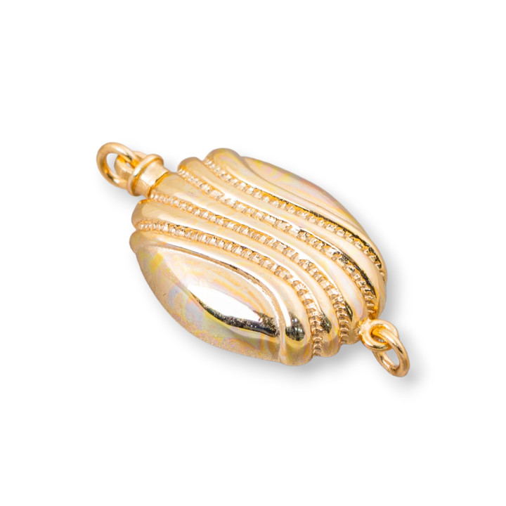 Verschluss aus 925er Silber, oval, Fantasie mit Wellen, mit Knopfmechanismus, 14 x 20 mm, 1 St., golden