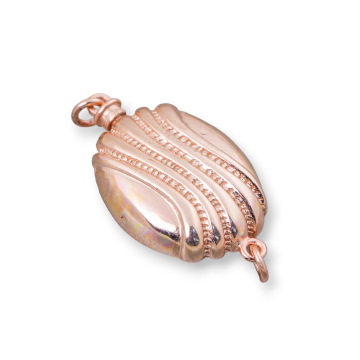 Cierre De Plata 925 Oval Fantasía Con Olas Con Mecanismo De Botón 14x20mm 1pc Oro Rosa