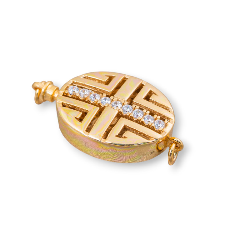 Fermeture De 925 Argent Ovale Fantaisie Avec Zircons Avec Mécanisme Bouton 15x20mm 1pc Doré