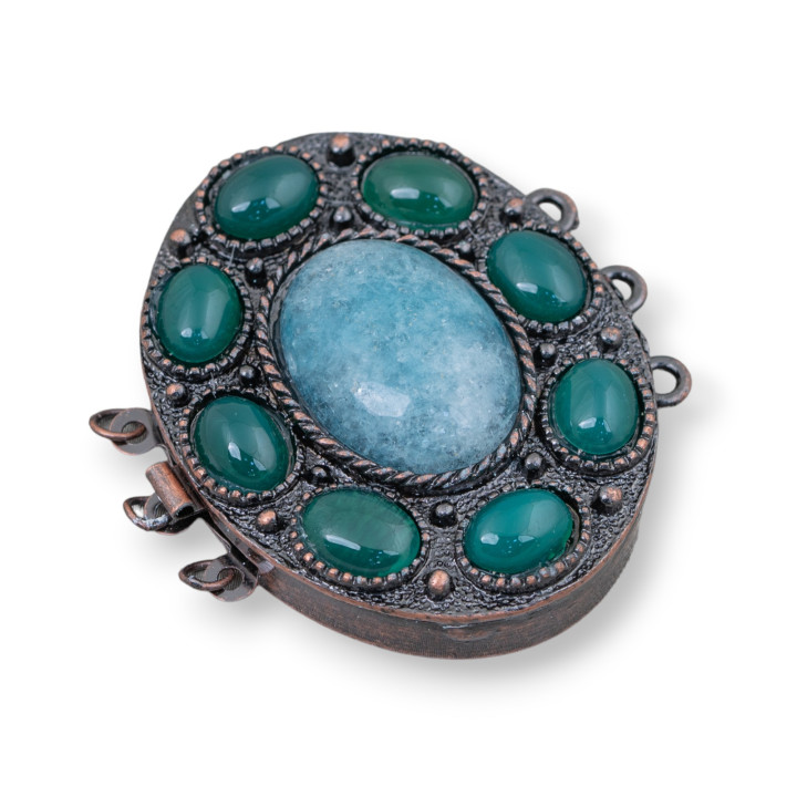 Bronze Clasp With Oval Hard Stone 30x40mm 3 Rows 2pcs MOD1