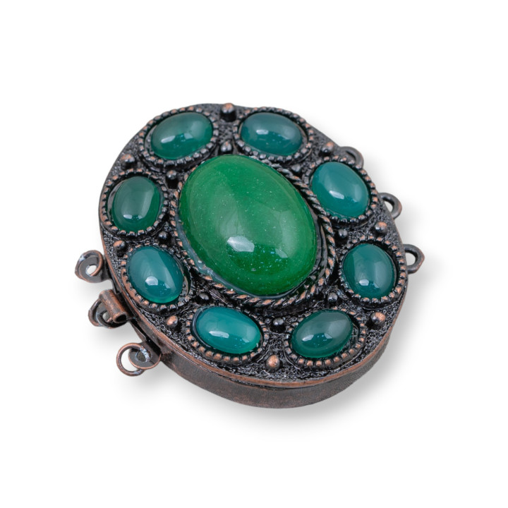 Bronze Clasp With Oval Hard Stone 30x40mm 3 Rows 2pcs MOD2
