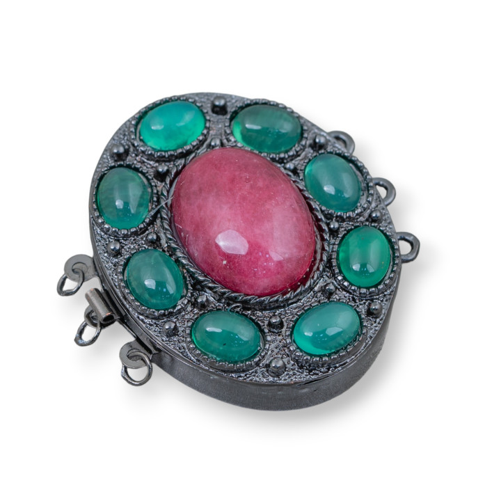 Κούμπωμα Χάλκινο Με Οβάλ Σκληρή Πέτρα 30x40mm 3 Σειρές 2τμχ MOD3