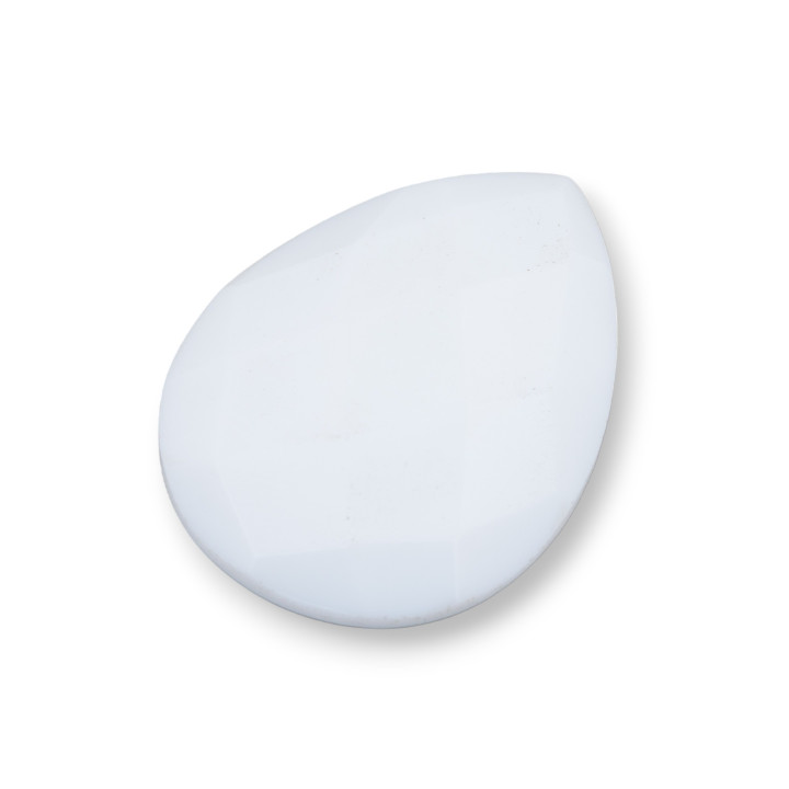 Large Faceted Drop Cabochon Component 30x40mm 1pc White Agate