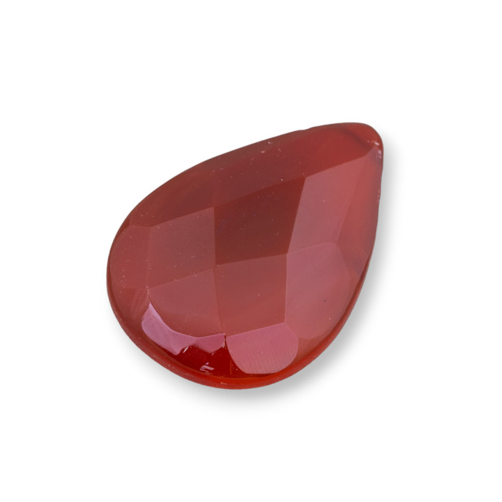 Componente Cabochon Grande Goccia Sfaccettato 30x40mm 1pz Agata Rossa