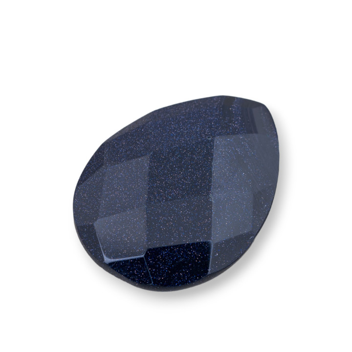 Cabochon Composant Grosse Goutte Facette 30x40mm 1pc Pierre de Soleil Bleue