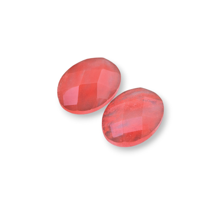 Cabochon Component Large Oval Faceted 15x20mm 4 τμχ Συνθετικό Cherry Quartz