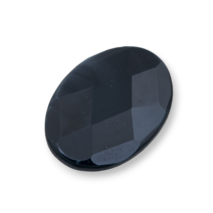 Grand Cabochon Ovale Facette Composant 30x40mm 1pc Agate Noire