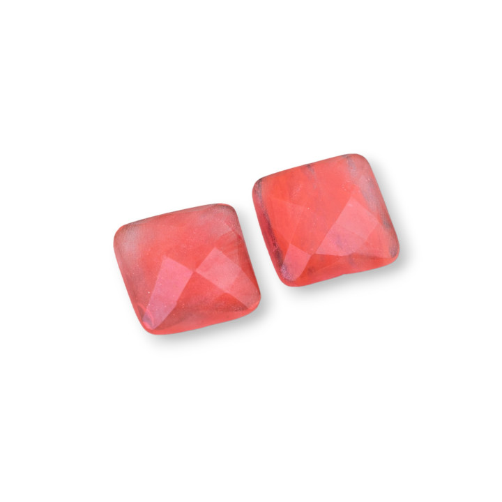 Μεγάλο Τετράγωνο Faceted Cabochon Component 16mm 5τμχ Συνθετικός Χαλαζίας Cherry