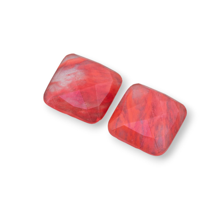 Große quadratische facettierte Cabochon-Komponente 18 mm 4 Stück synthetischer Kirschquarz