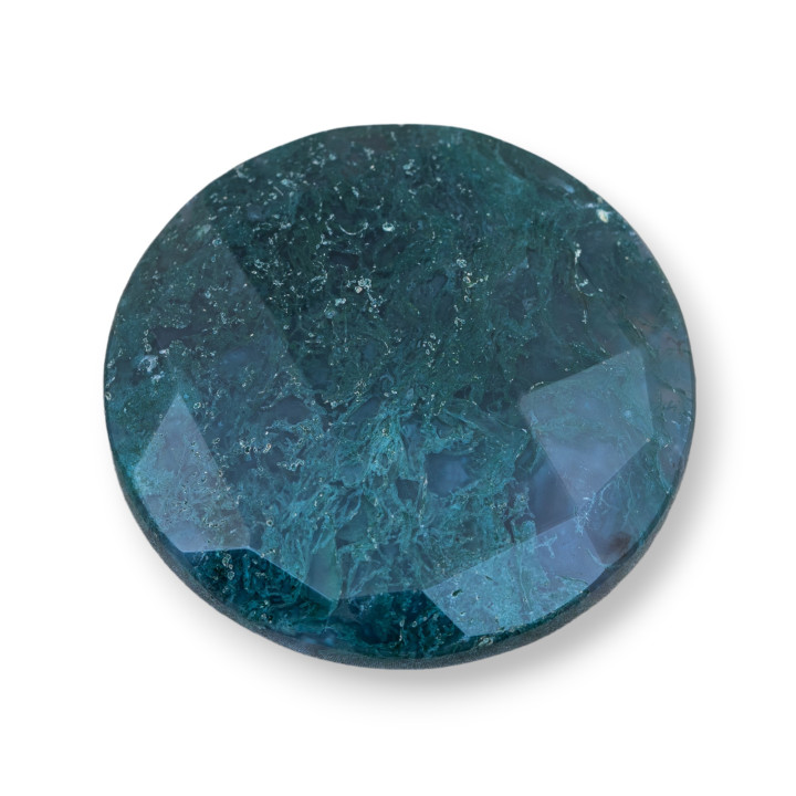 Large Round Faceted Cabochon Component 40mm 1pc Moss Agate