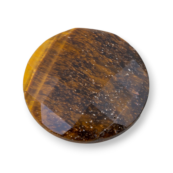 Componente Cabochon Grande Tondo Sfaccettato 40mm 1pz Occhio Di Tigre