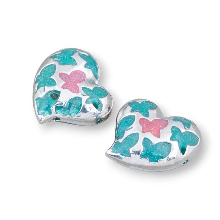 Conector Componente Cuentas de Latón Corazón Esmaltado 20mm 6pcs