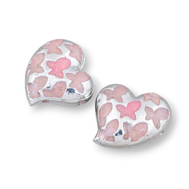 Komponentenverbinder Emaillierte Messingperlen Herz 20 mm 6 Stück Rosa Rhodium