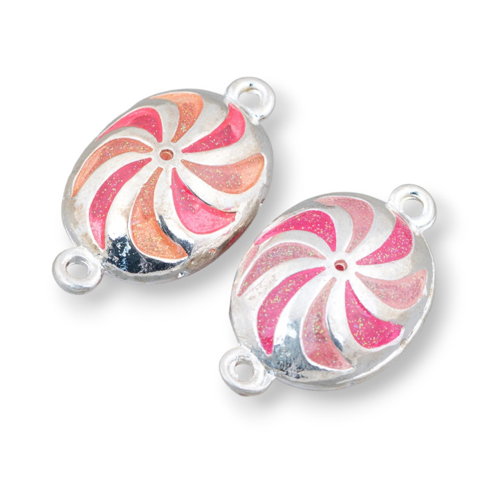 Componente Connettore Perline Di Ottone Smaltato Ovale Con 2 Anellini 18x30mm 6pz