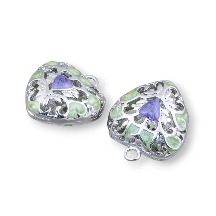 Connecteur Composant Laiton émaillé Perles Pendentif Coeur 18x21mm 6pcs