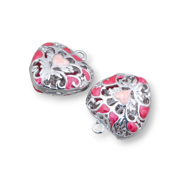 Conector de componentes Cuentas de latón esmaltado Colgante de corazón 18x21 mm 6 piezas Rodio rojo anaranjado