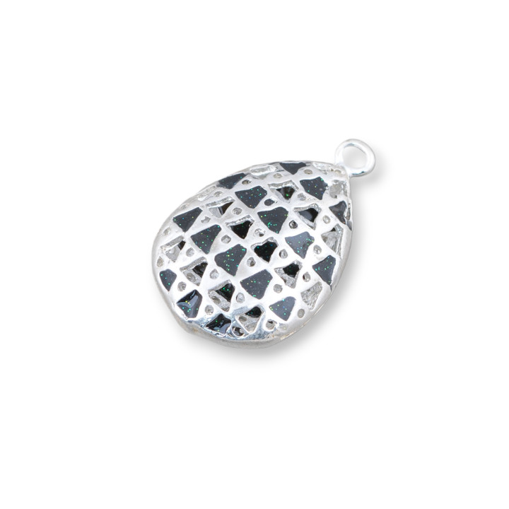 Connecteur Composant Laiton émaillé Perles Pendentif Goutte 17x27mm 6pcs Plaqué Argent Noir