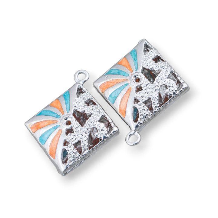 Connector Component Enamelled Brass Beads Rhombus Pendant 22x25mm 6pcs