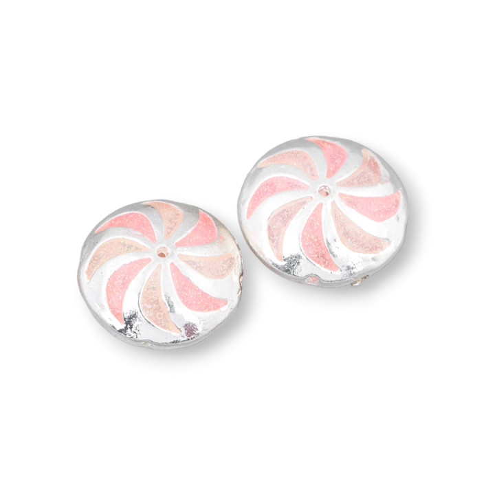 Conector Componente Latón Perlas Plano Redondo Esmaltado 16mm 6pcs