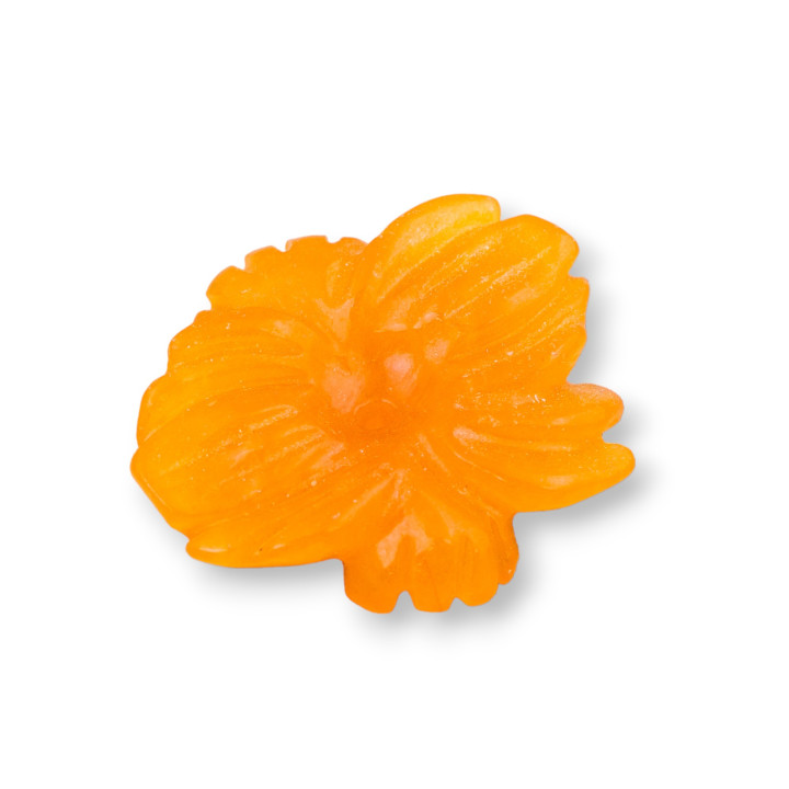 Componente de jade birmano Placa grabada 1 pieza Flor 35x30 mm Naranja