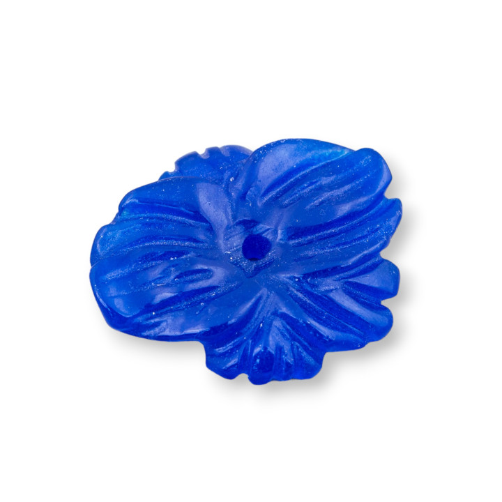 Burmesische Jade Komponente Gravierte Platte 1pc Blume 35x30mm Blau