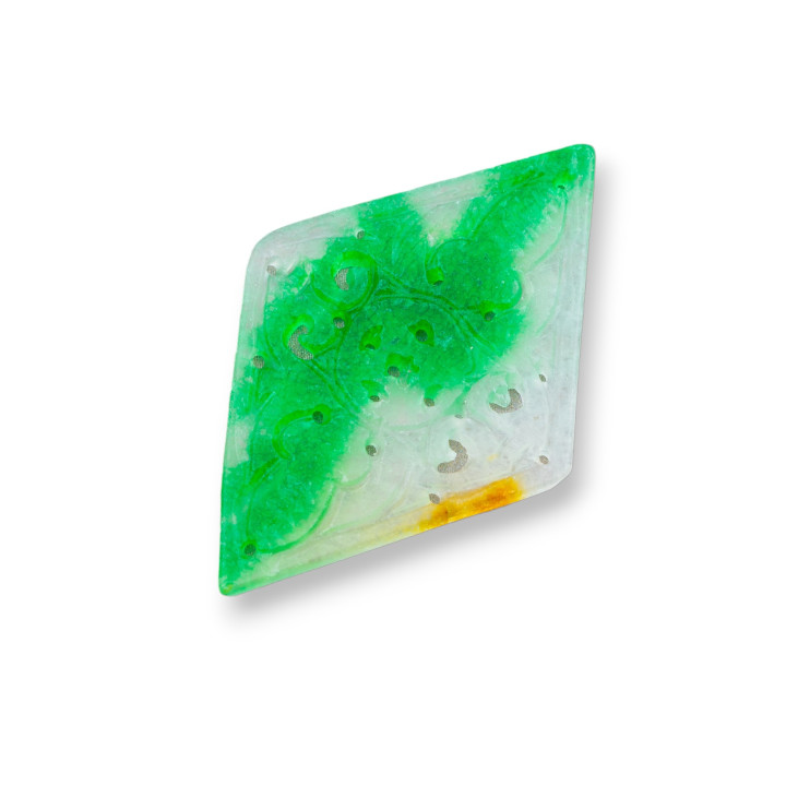 Burmesische Jade Komponente Gravierte Platte 2 Stück Rhombus 33x50mm Mix