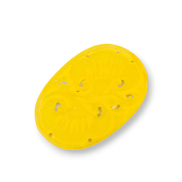 Componente Di Giada Burma Inciso Piastra 2pz Ovale 35x50mm Giallo