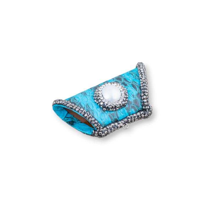 Composant Intermédiaire Simili Cuir Avec Strass Marcassite Un Trapèze Avec Pierres Dures 52x26mm 1pc MOD17