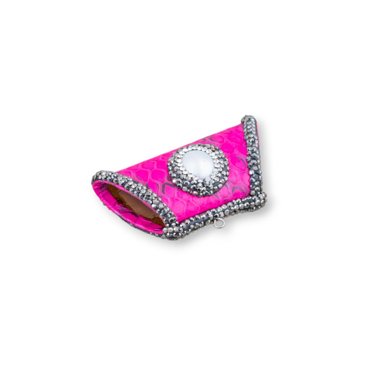 Componente Intramezzo Di SimilPelle Con Strass Marcasite A Trapezio Con Pietre Dure 52x26mm 1pz MOD19