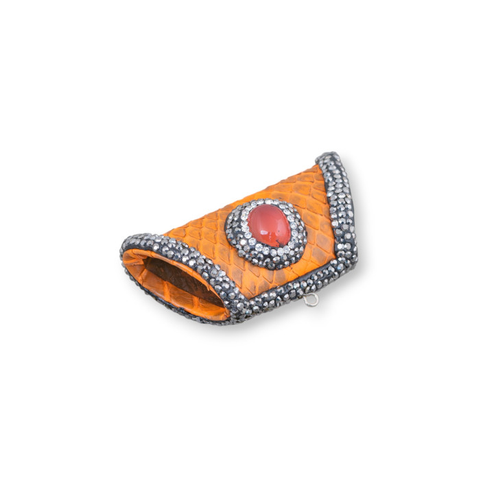 Faux Leather Intermediate Component With Trapezoid Marcasite Rhinestones With Semi-precious Stones 52x26mm 1pc MOD4