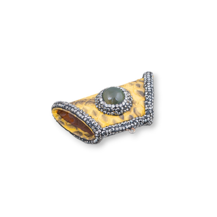 Componente Intramezzo Di SimilPelle Con Strass Marcasite A Trapezio Con Pietre Dure 52x26mm 1pz MOD8