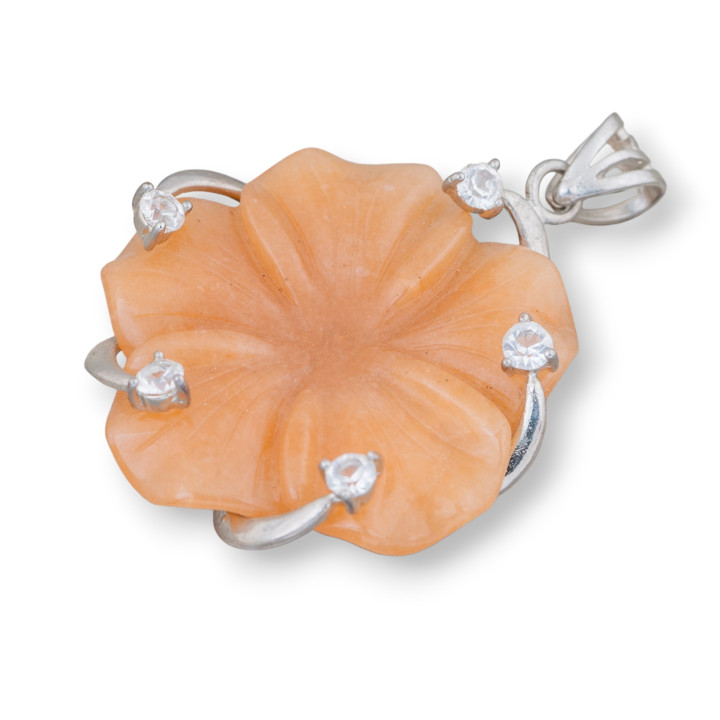 Composant pendentif en laiton avec zircons et fleur éosite 45x55mm 1pc