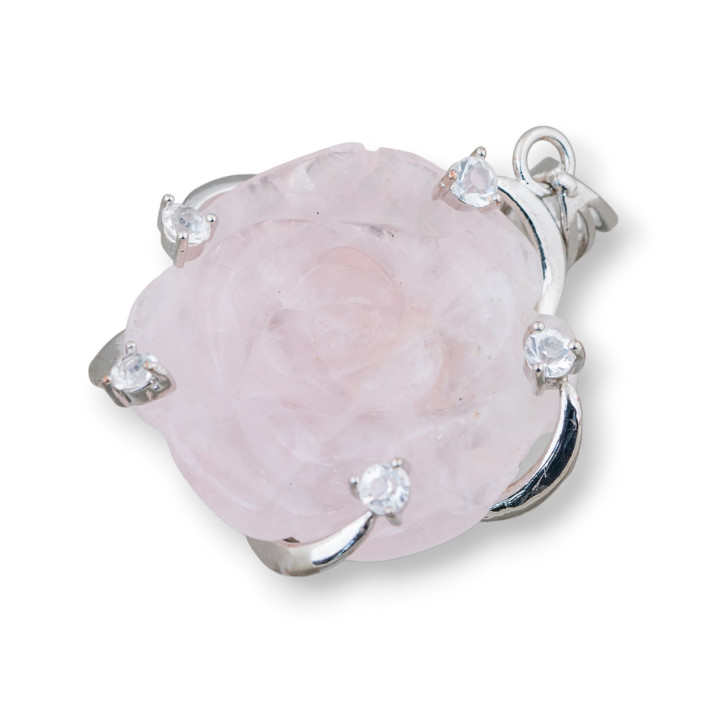 Component Colgante Latón Con Circonitas Y Flor De Cuarzo Rosa 45x55mm 1ud