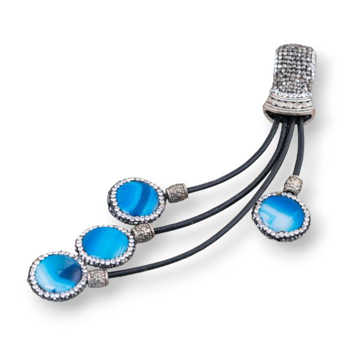 Componente Pendente Di Marcasite Strass Con Perline Di Pietre Dure 110mm 1pz MOD2