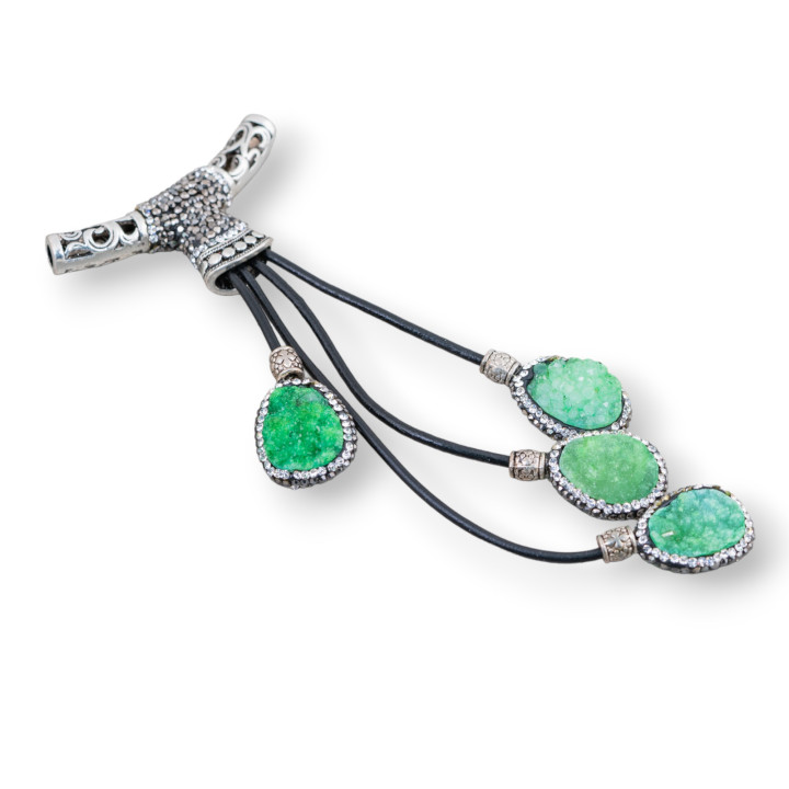 Componente Pendente Di Marcasite Strass Con Perline Di Pietre Dure 110mm 1pz MOD4