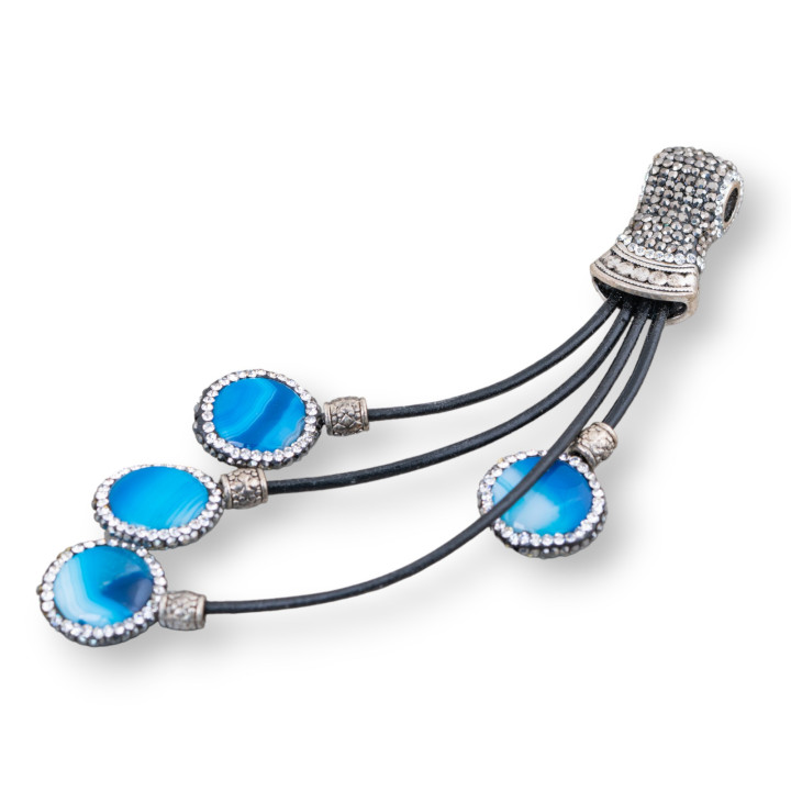 Marcasite Rhinestone Pendant Component With Semi-precious Stone Beads 110mm MOD6