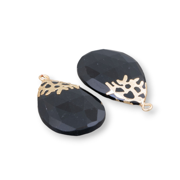 Brass Pendant Component With Faceted Cat's Eye 20x30mm 4pcs Black