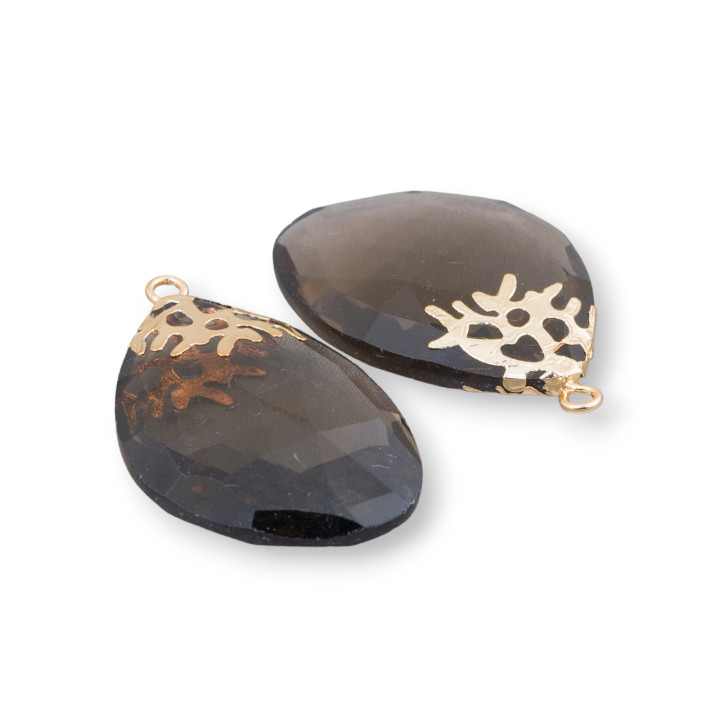 Componente Pendente Di Ottone Con Pietre Dure Sfaccettate 22x32mm 4pz Fume'